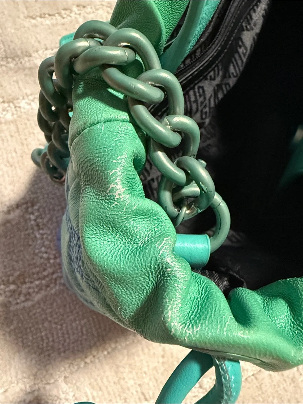 Kurt Geiger Green and Blue Quilted Drawstring Crossbody